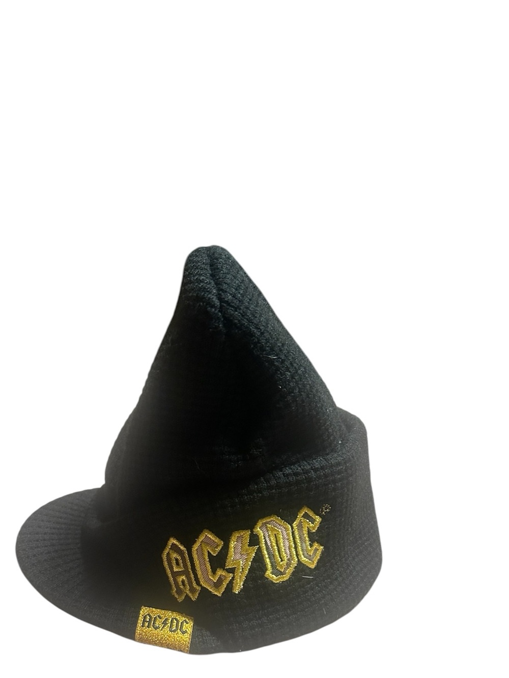 Y2K AC/DC Black Knit Beanie Hat with Gold Logo
